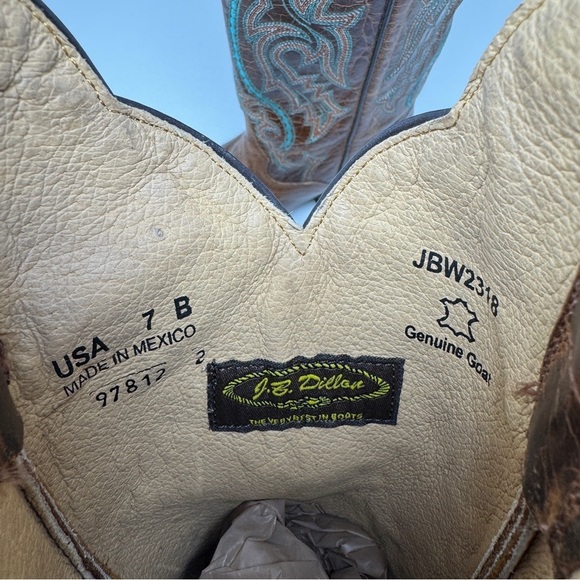 J.B. Dillion Brown with Turquoise Stitching Cowboy Boots - Picture 7 of 11